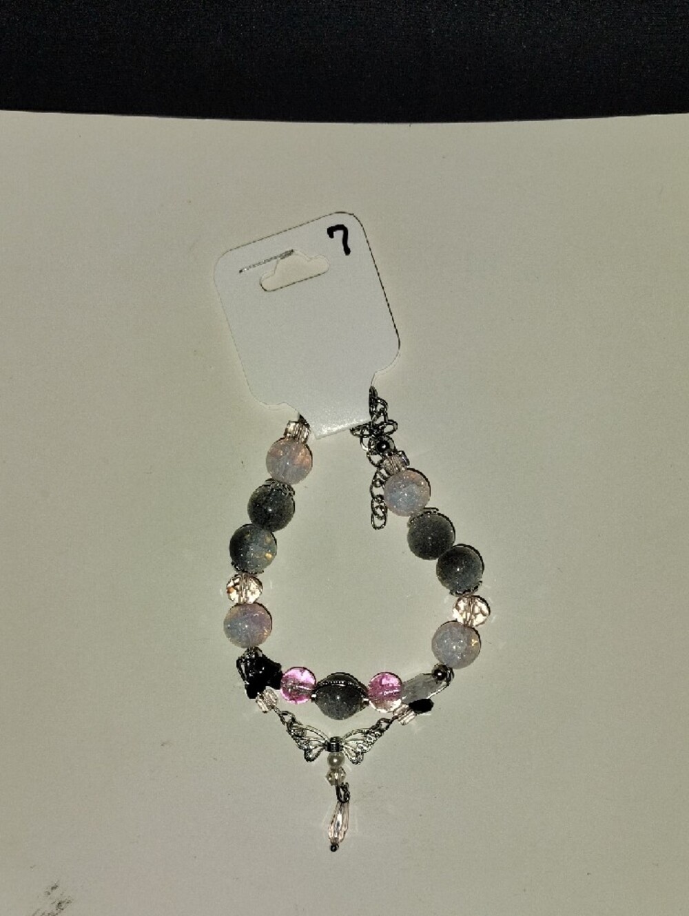 Handmade Blue & Pink Beaded Bracelet with Silver Angel Accent - Picture 2 of 2